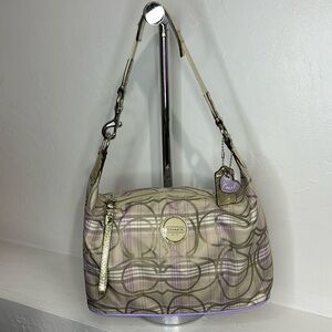 Coach Poppy Signature Gold & Lilac Plaid Hobo Shoulder Bag